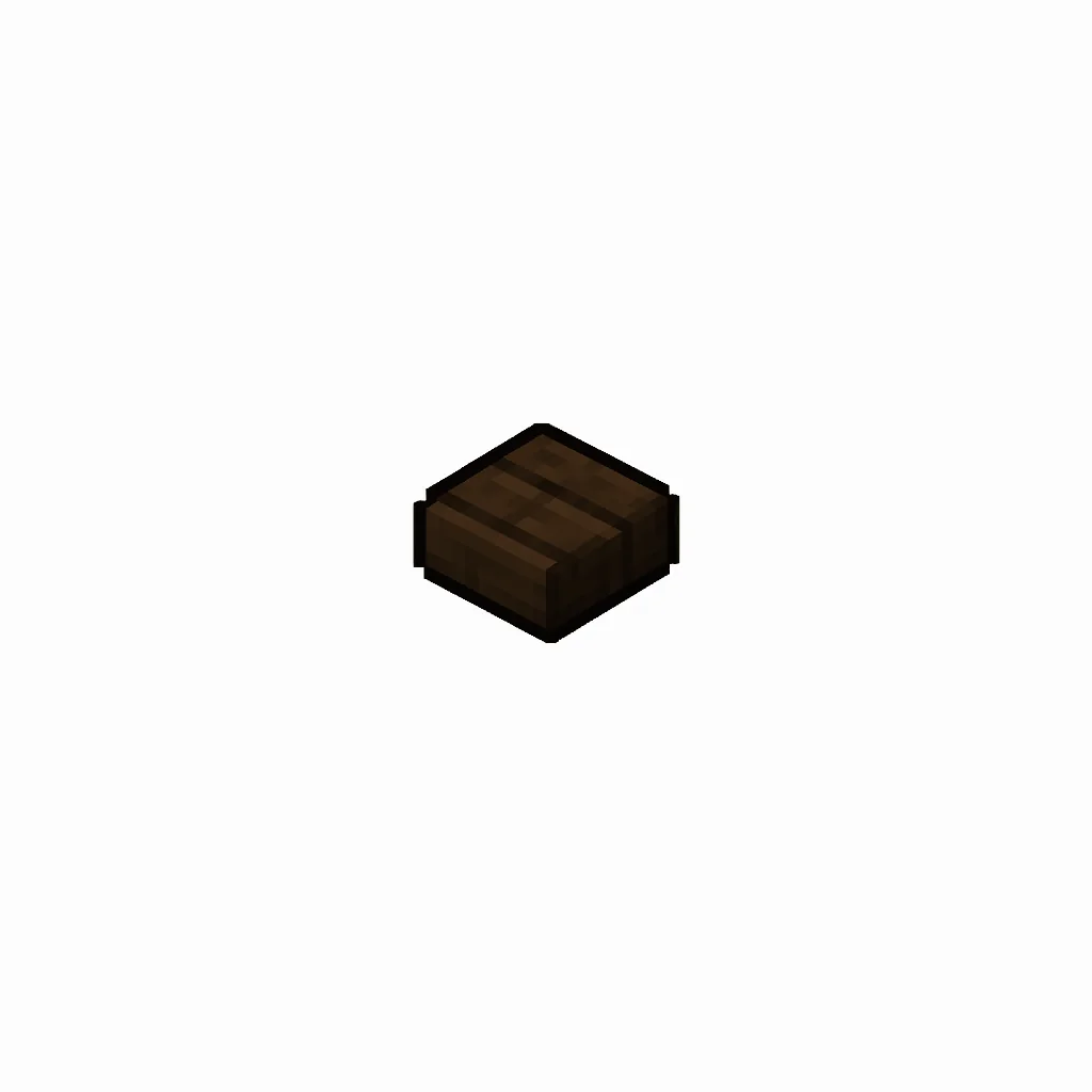 Pixel art illustration of a small chunky dark oak wood button