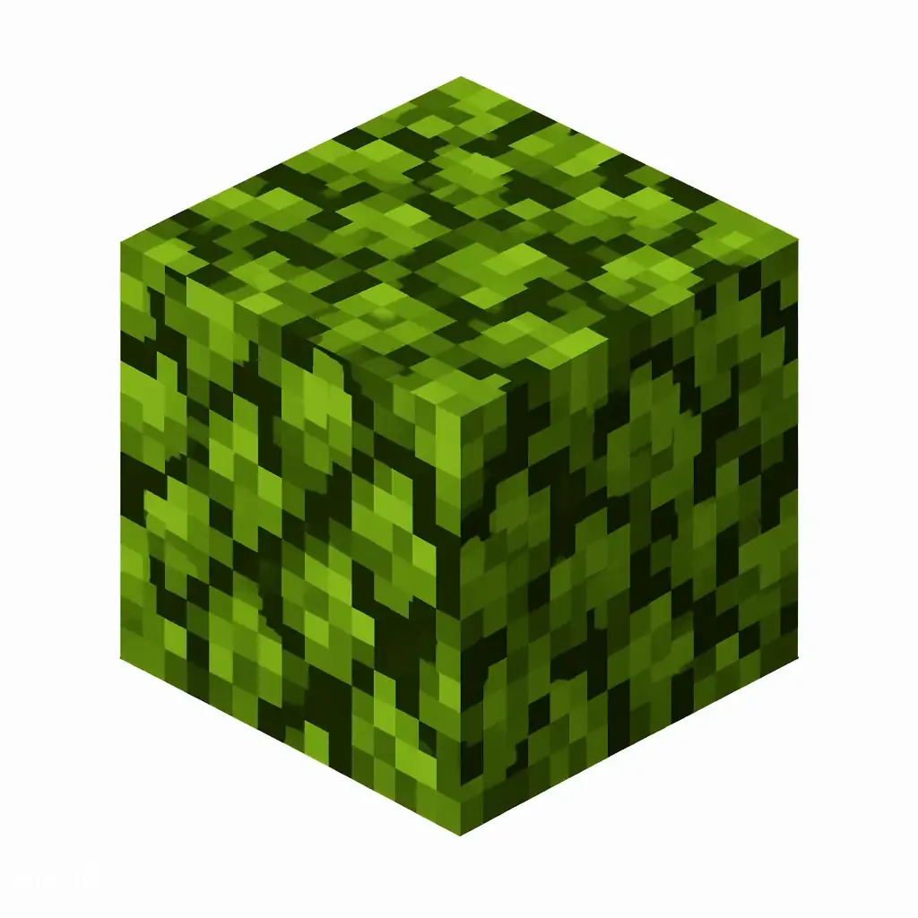 Pixel art illustration of a dark oak leaves block with deep green foliage