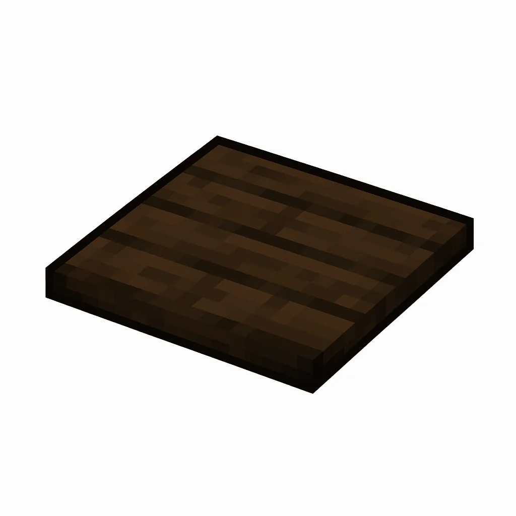 Pixel art illustration of a thin flat dark oak wood pressure plate