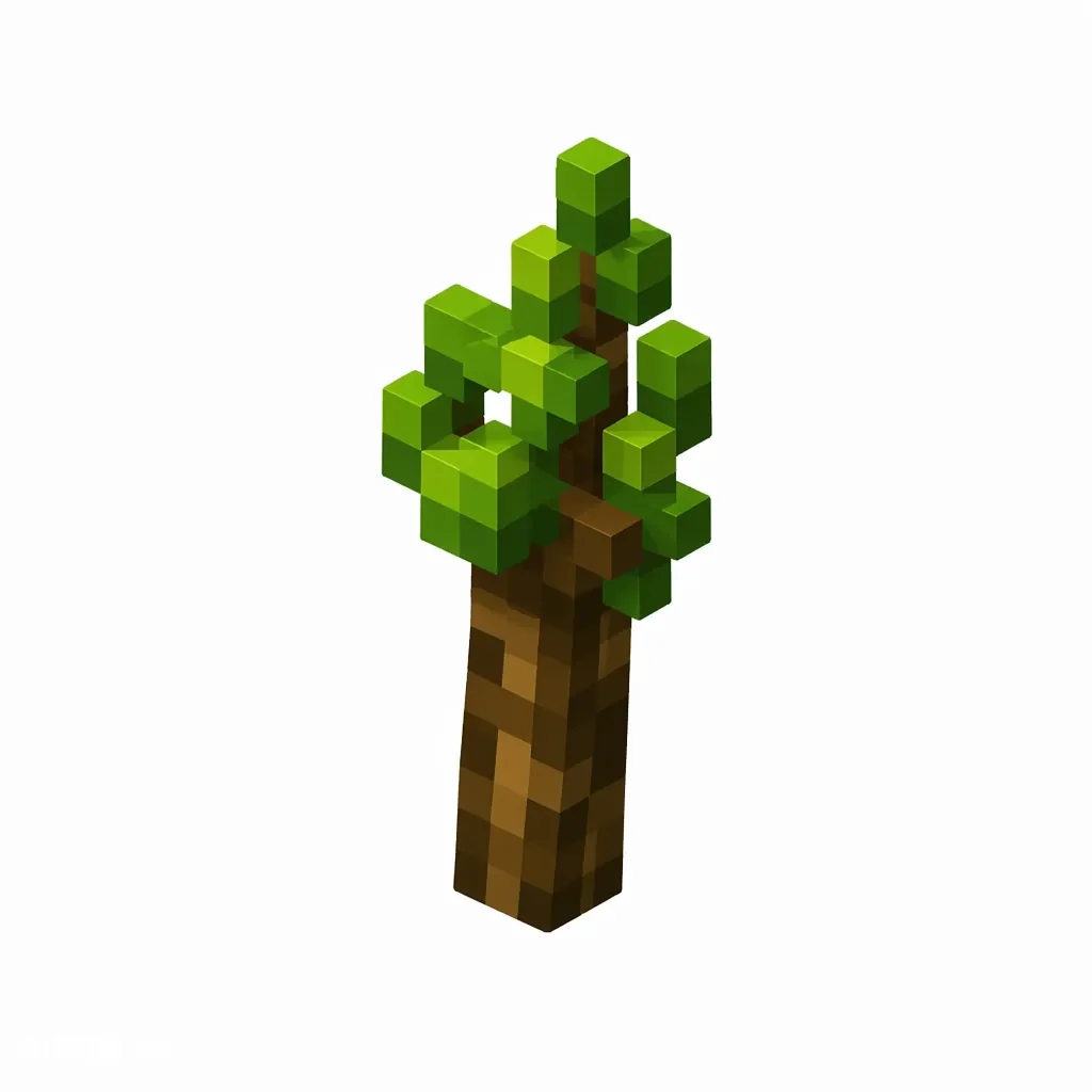 Pixel art illustration of a dark oak sapling with a dark trunk and deep green leaves