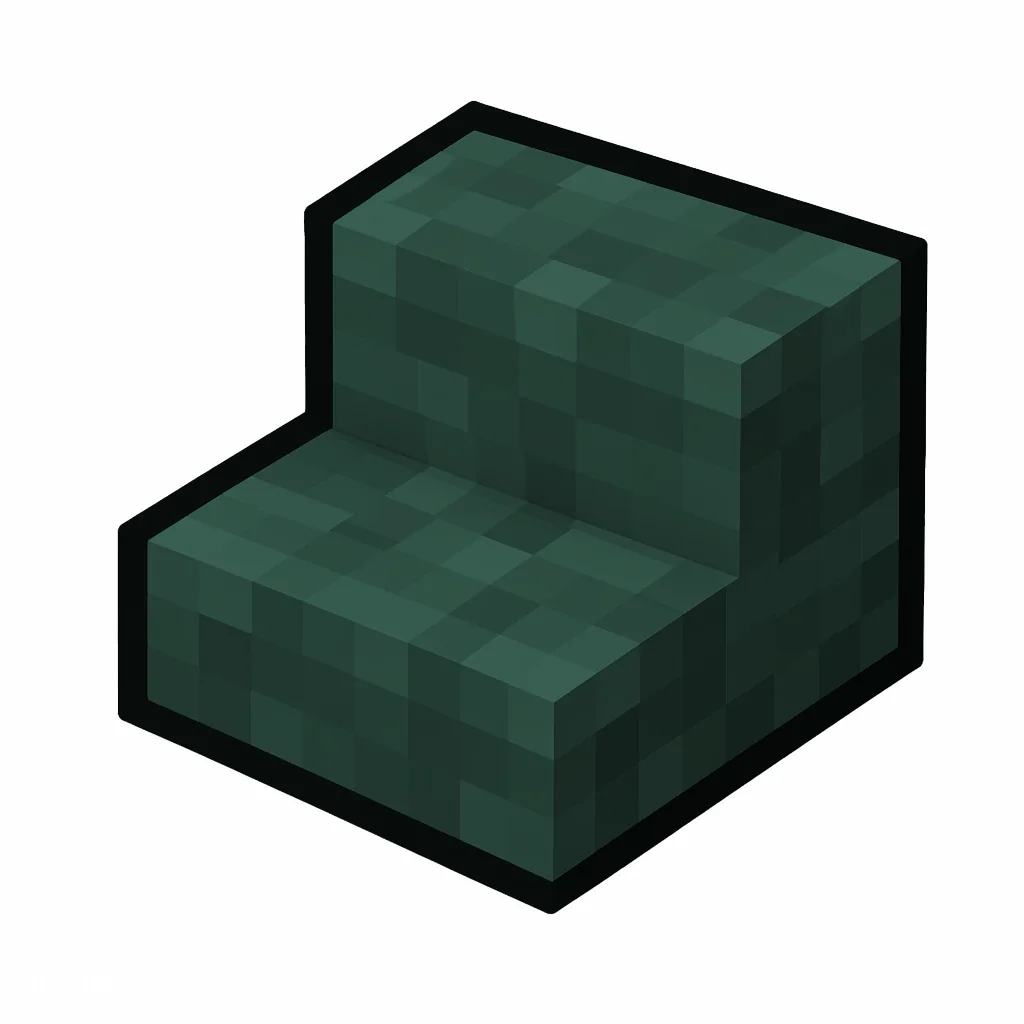 Pixel art illustration of a dark prismarine stairs, an L-shaped staircase block