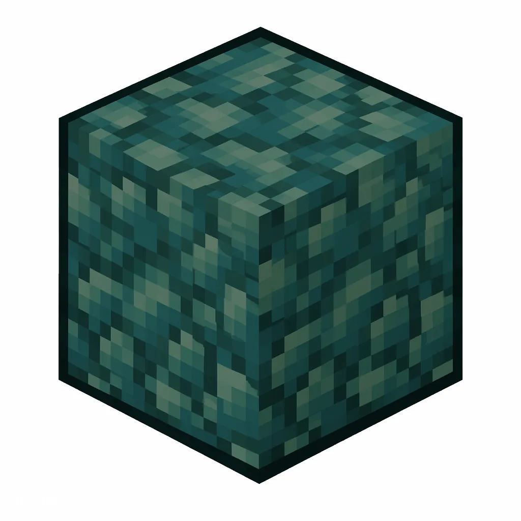 Pixel art illustration of a dark prismarine in chunky voxel game style