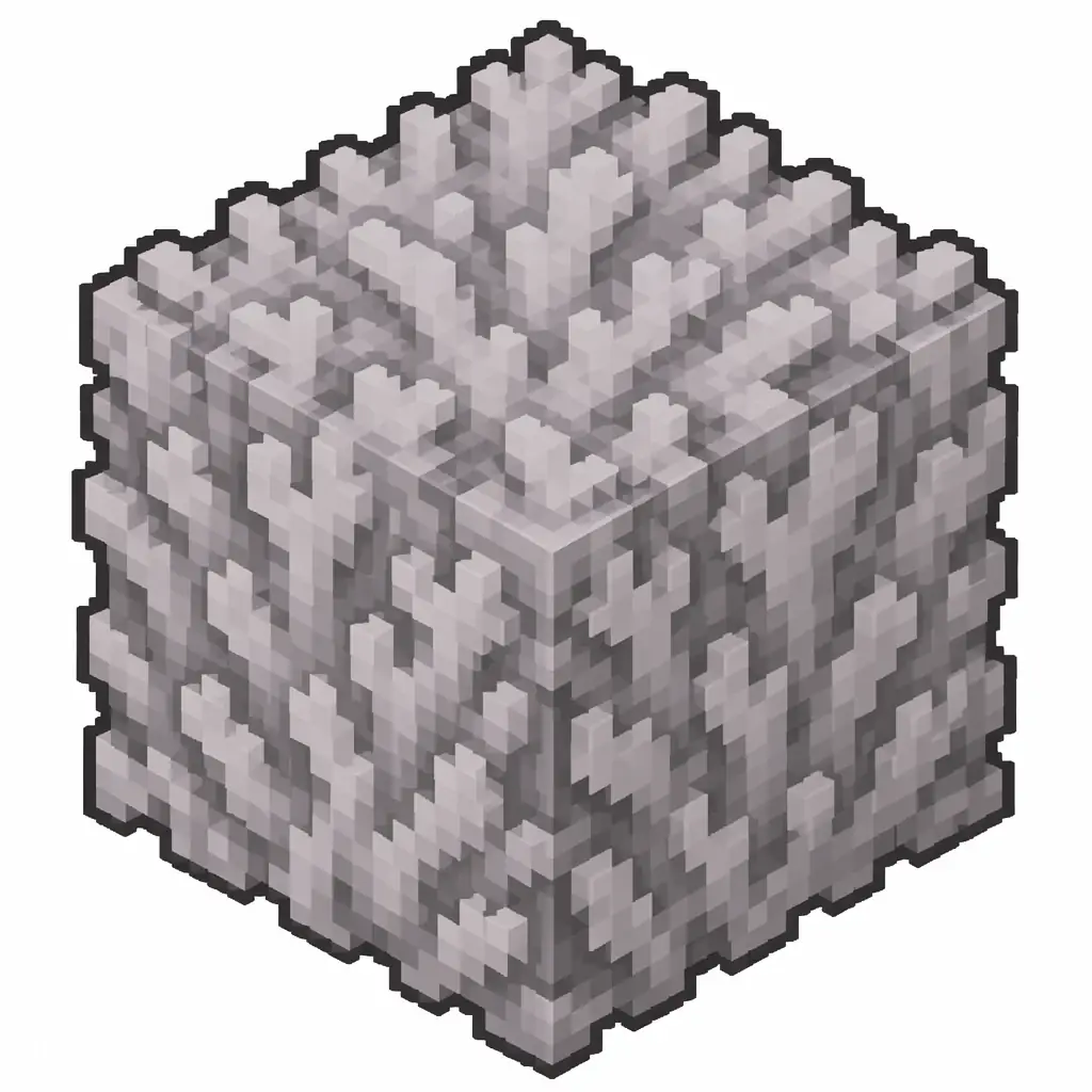 Pixel art illustration of a solid cube block of dead gray pink coral