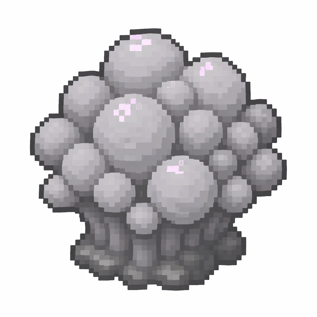 Pixel art illustration of a dead gray purple coral, dried and lifeless