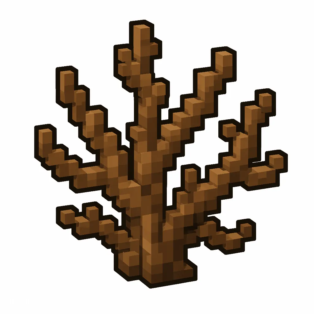 Pixel art illustration of a dead bush in chunky voxel game style