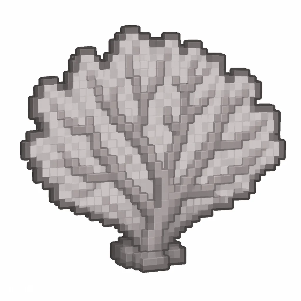 Pixel art illustration of a dead gray red coral fan, a dried lifeless coral frond