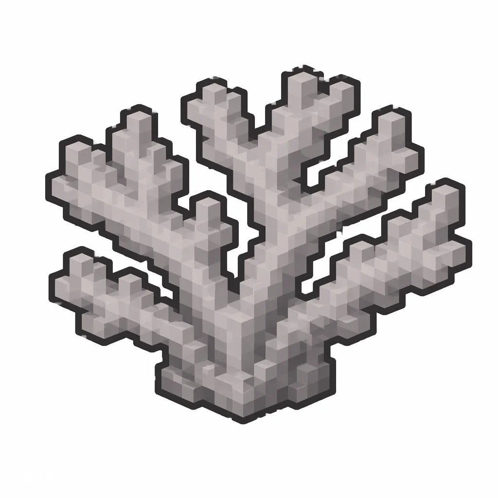 Pixel art illustration of a dead gray red coral, dried and lifeless