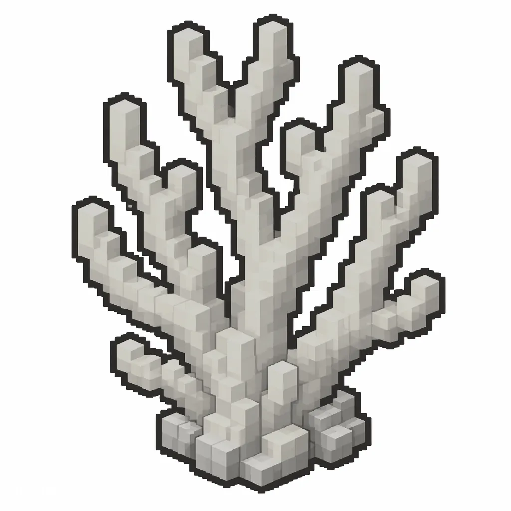 Pixel art illustration of a dead gray yellow coral, dried and lifeless