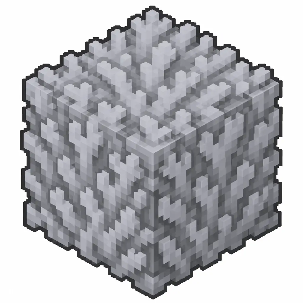 Pixel art illustration of a solid cube block of dead gray blue coral