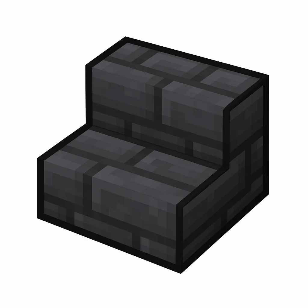 Pixel art illustration of a deepslate brick stairs, an L-shaped staircase block