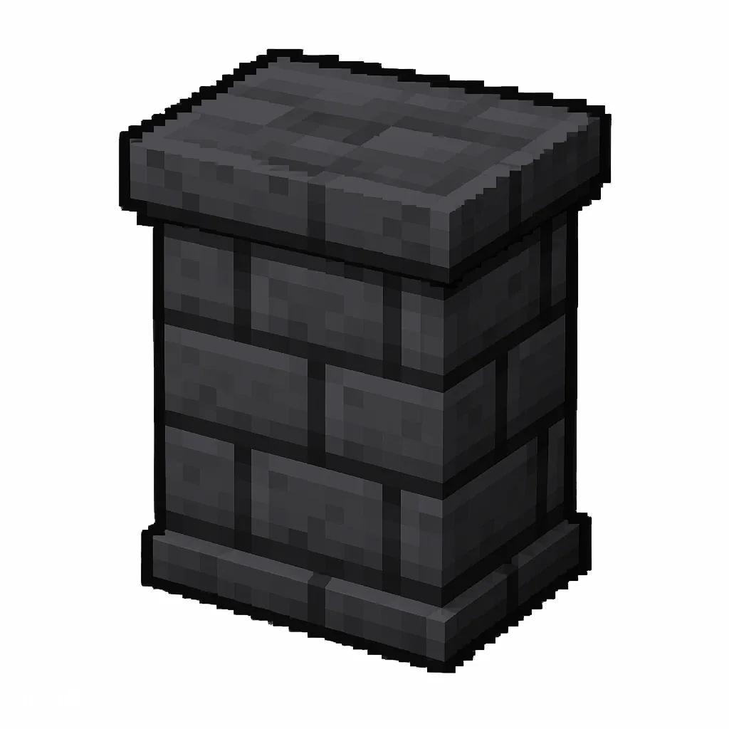 Pixel art illustration of a deepslate brick wall, a short sturdy wall pillar
