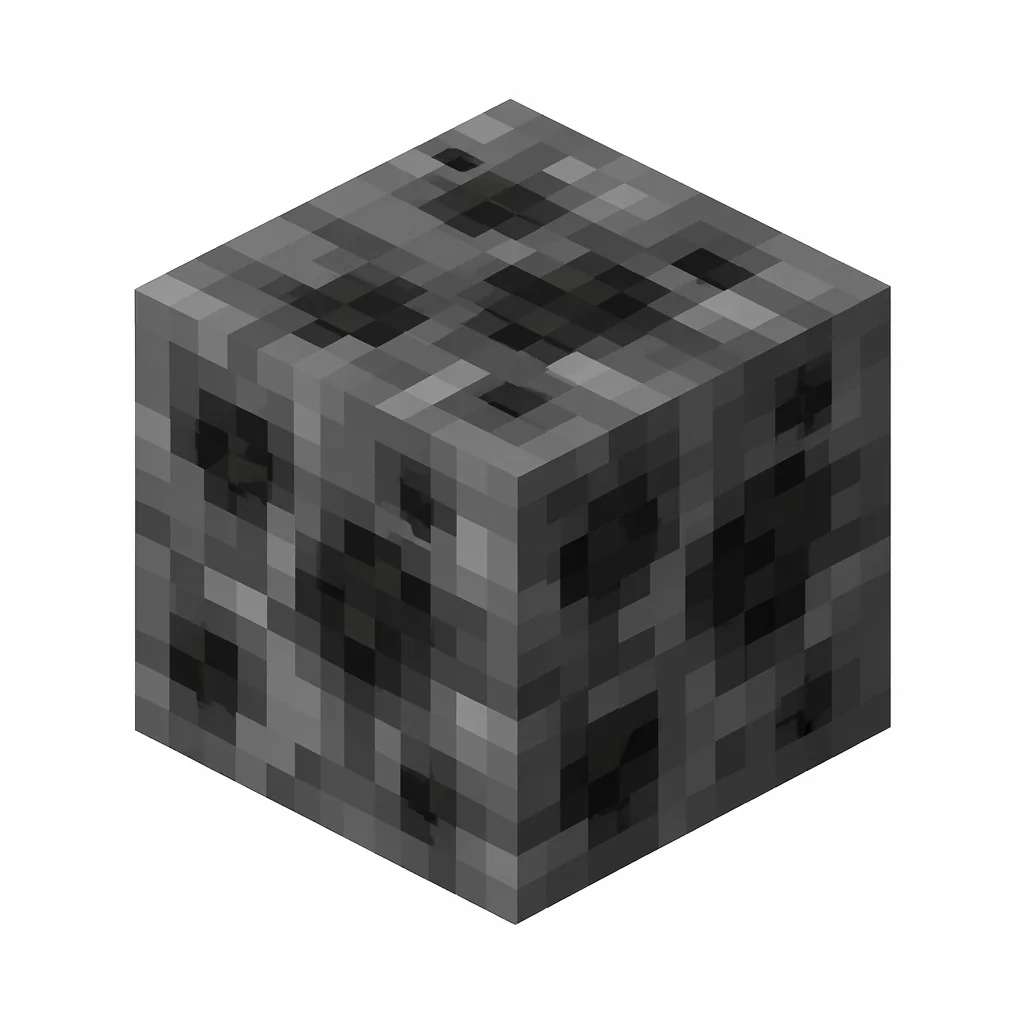 Pixel art illustration of a deepslate coal ore block with black coal specks in dark gray deepslate