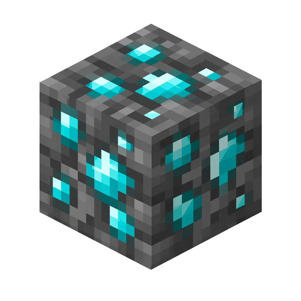 Pixel art illustration of a deepslate diamond ore block with cyan diamond specks in dark gray deepslate