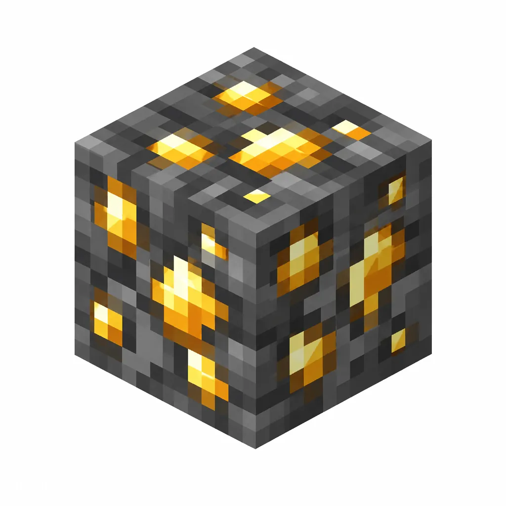 Pixel art illustration of a deepslate gold ore block with golden specks in dark gray deepslate
