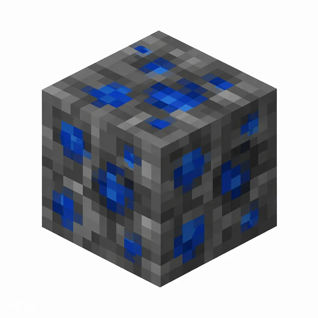 Pixel art illustration of deepslate lapis lazuli ore with royal blue specks