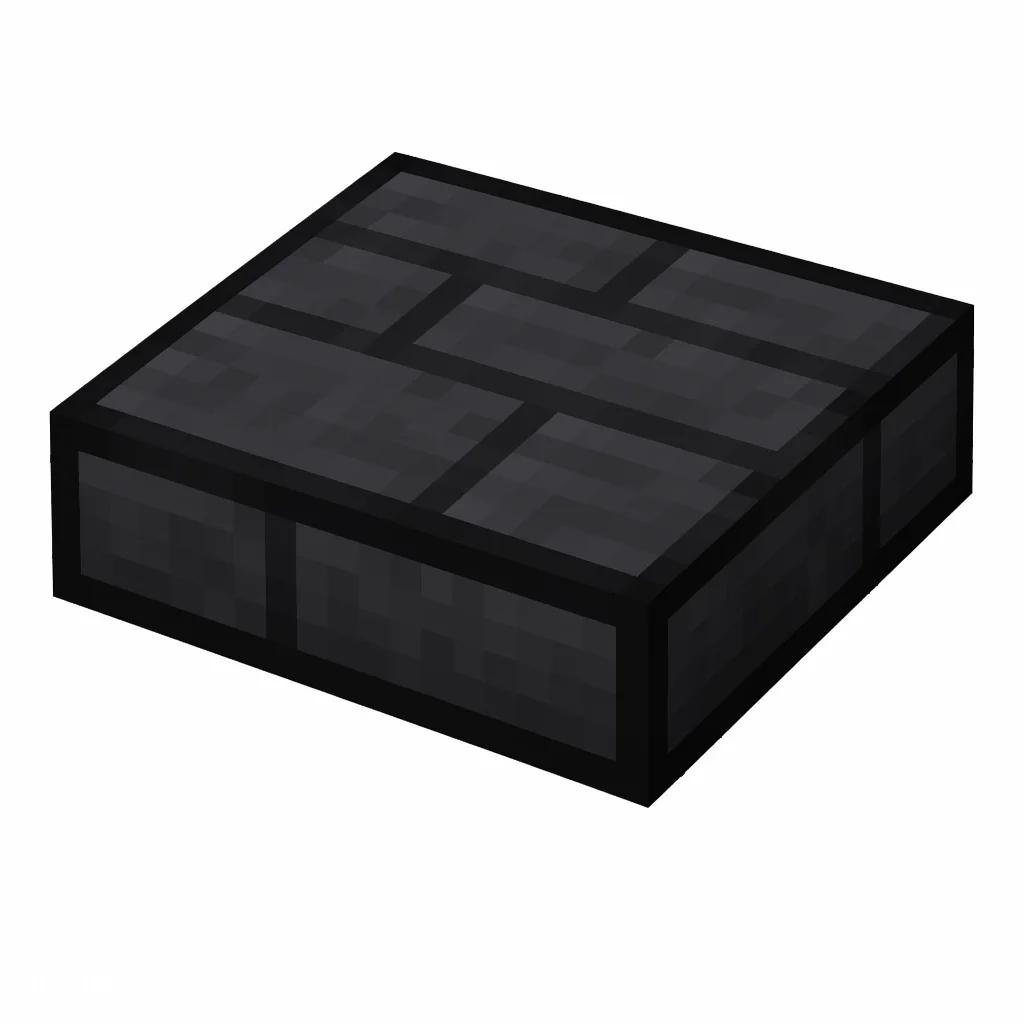 Pixel art illustration of a deepslate tile slab, a half-height flat block
