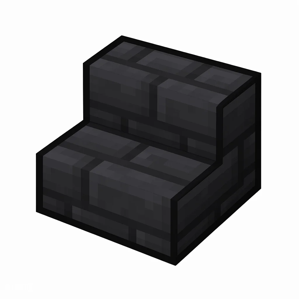 Pixel art illustration of a deepslate tile stairs, an L-shaped staircase block