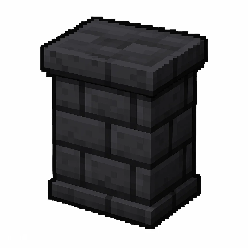 Pixel art illustration of a deepslate tile wall, a short sturdy wall pillar