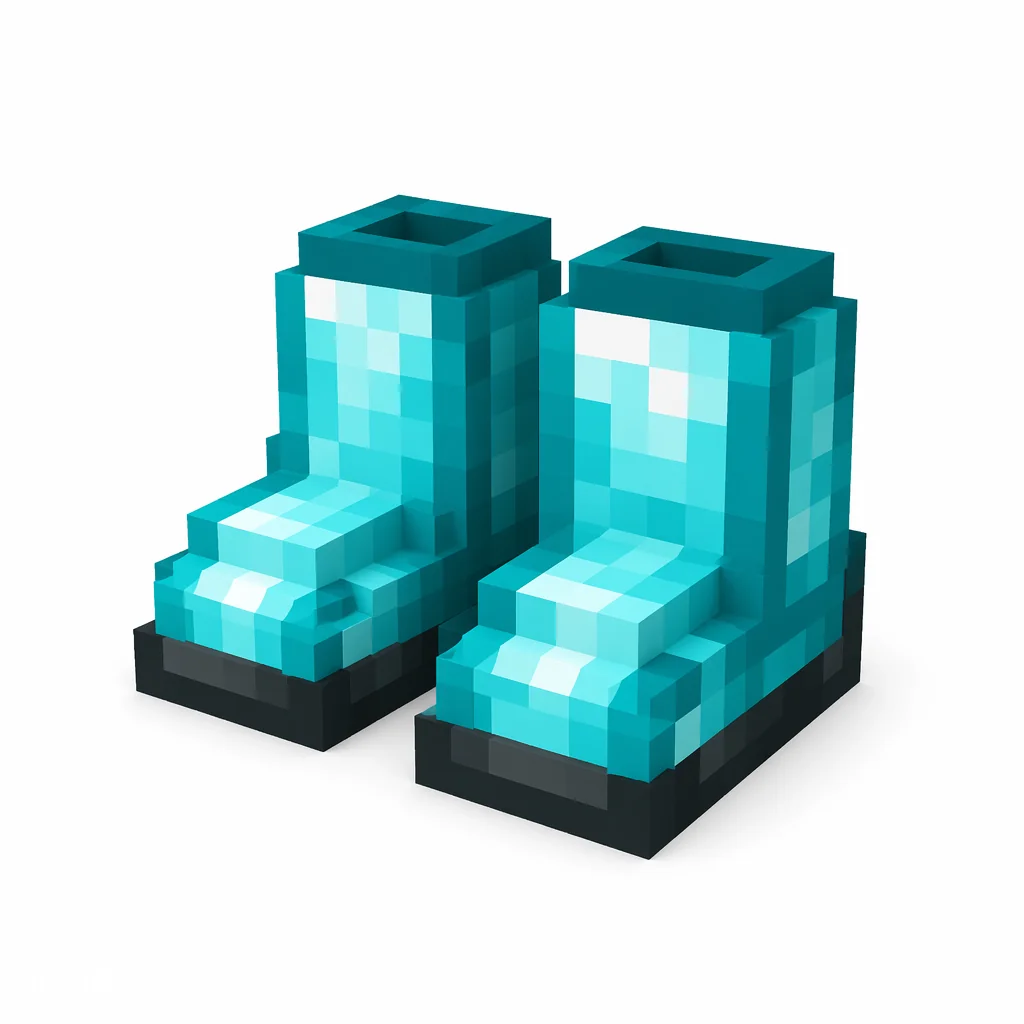 Pixel art illustration of a pair of bright cyan-blue diamond boots