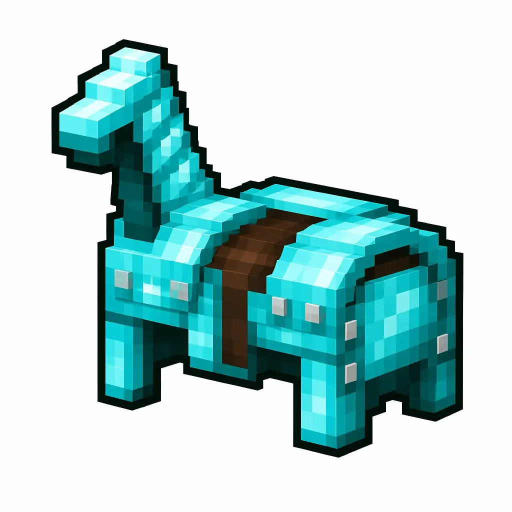 Pixel art illustration of cyan diamond horse armor made to cover the back and neck of a horse