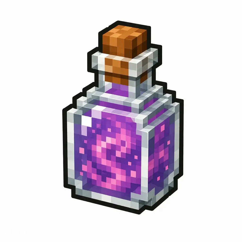 Pixel art illustration of a glass bottle of dragon breath filled with swirling purple mist