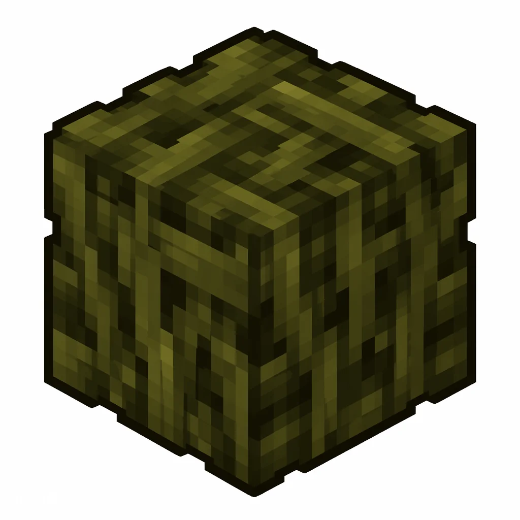 Pixel art illustration of a dried kelp block in chunky voxel game style