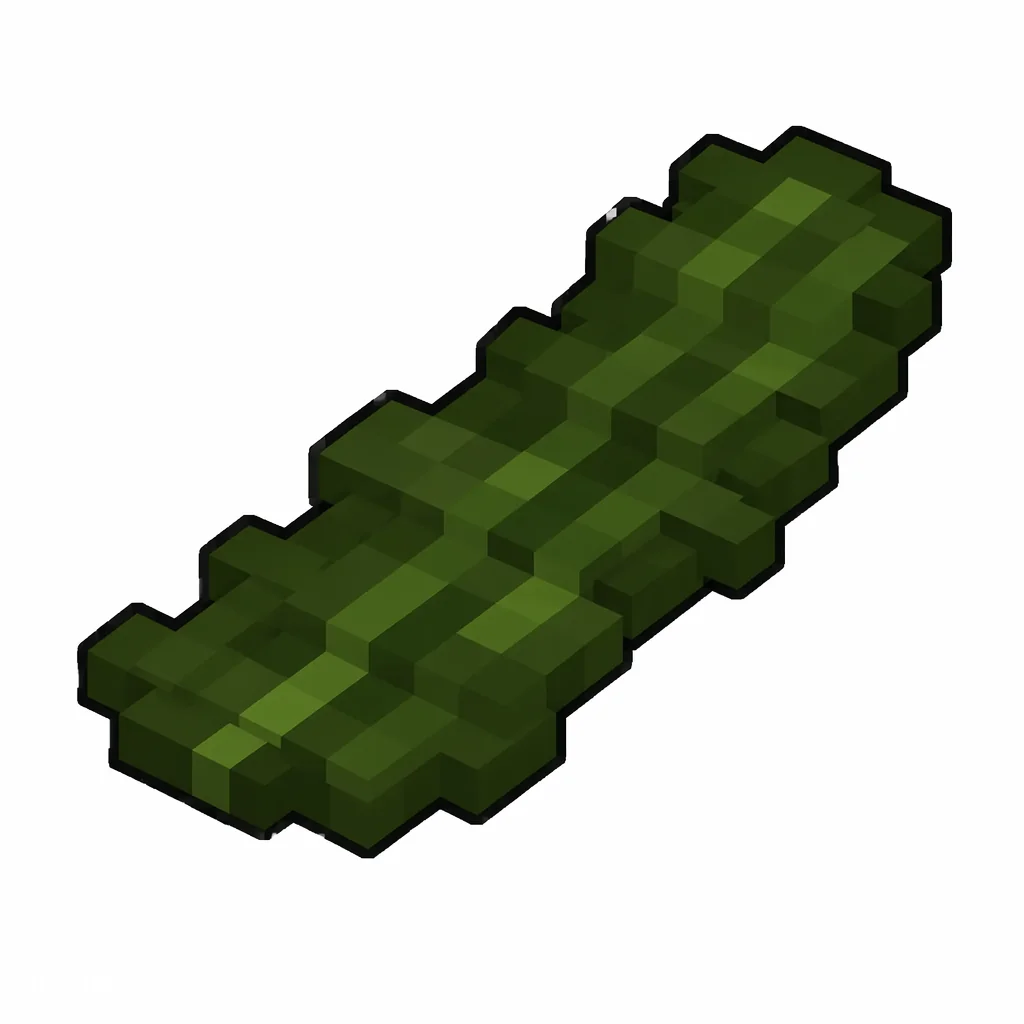Pixel art illustration of a flat wrinkled dark green strip of dried kelp