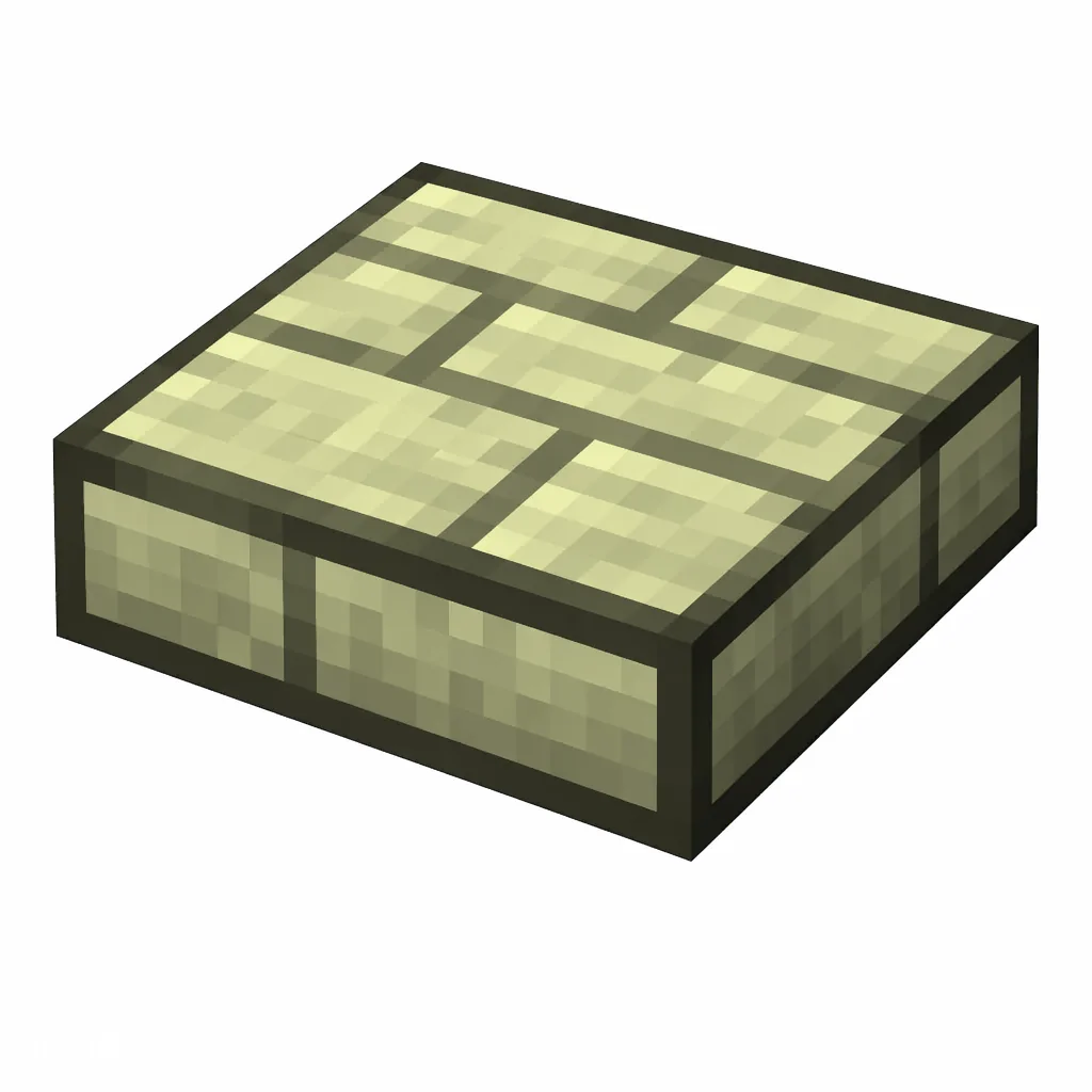 Pixel art illustration of an end stone brick slab, a half-height flat block