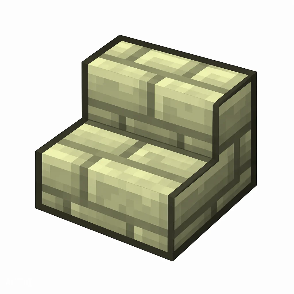 Pixel art illustration of an end stone brick stairs, an L-shaped staircase block