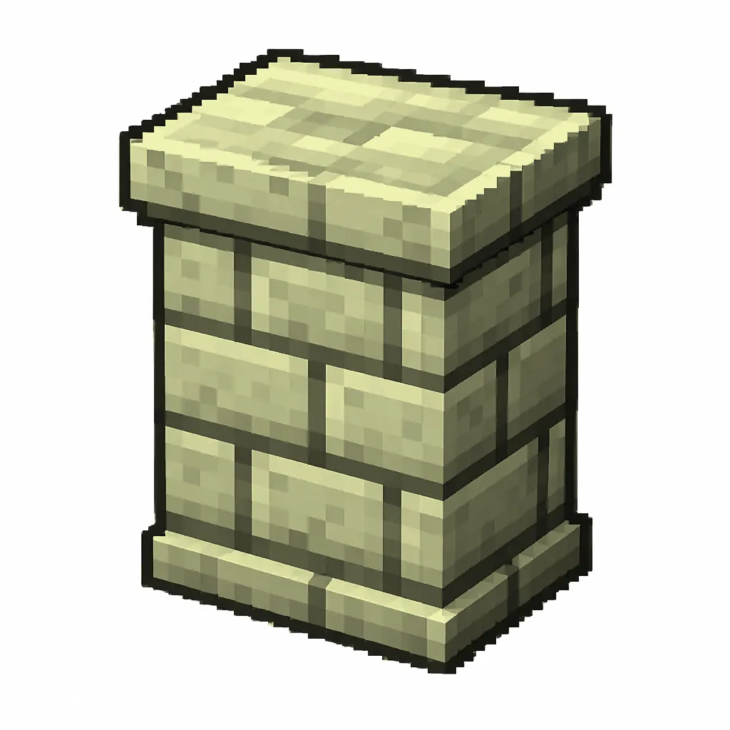 Pixel art illustration of an end stone brick wall, a short sturdy wall pillar