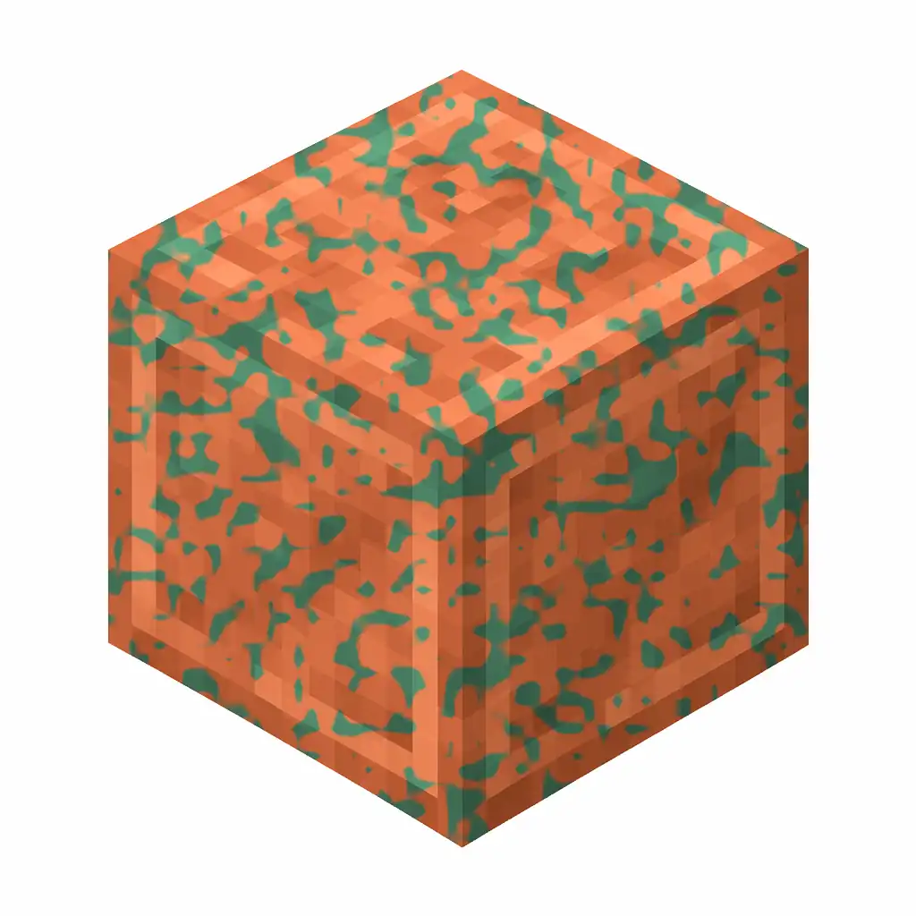 Pixel art illustration of a copper with lightly patchy green oxidation over copper metal