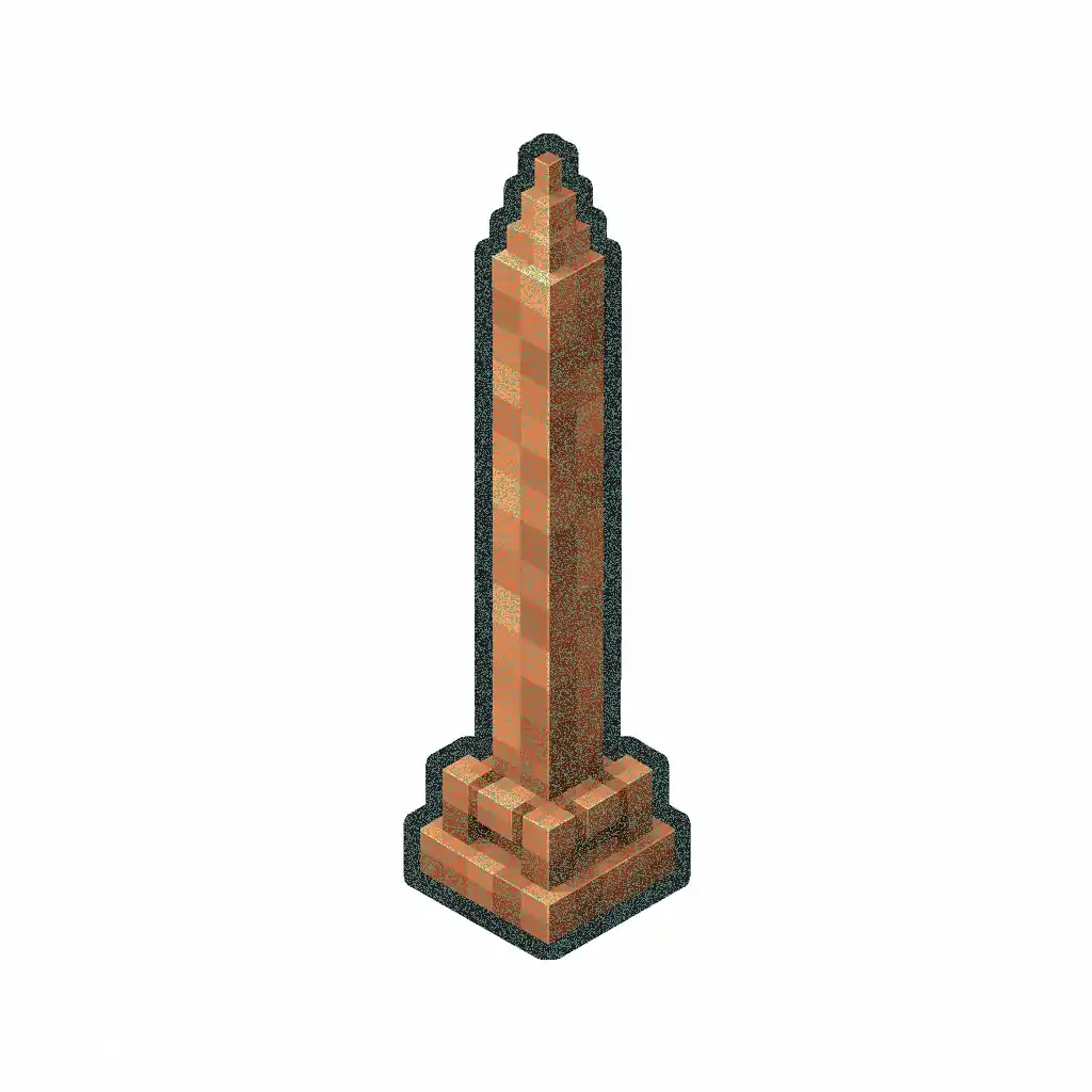 Pixel art illustration of a lightning rod with lightly patchy green oxidation over copper metal