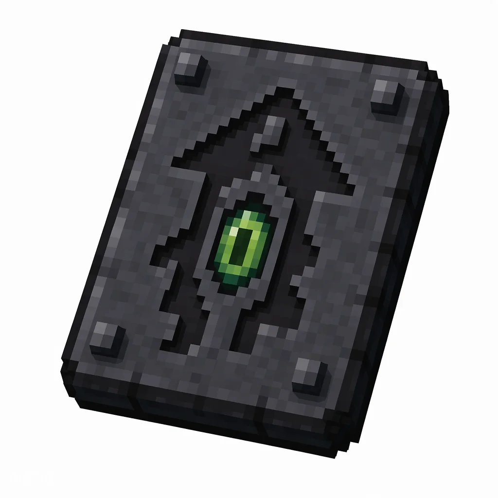 Pixel art illustration of a dark stone smithing template tablet carved with an eye of ender