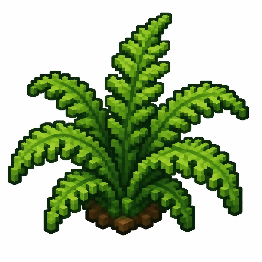 Pixel art illustration of a fern in chunky voxel game style