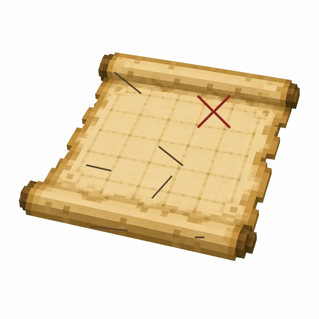 Pixel art illustration of a map in chunky voxel game style