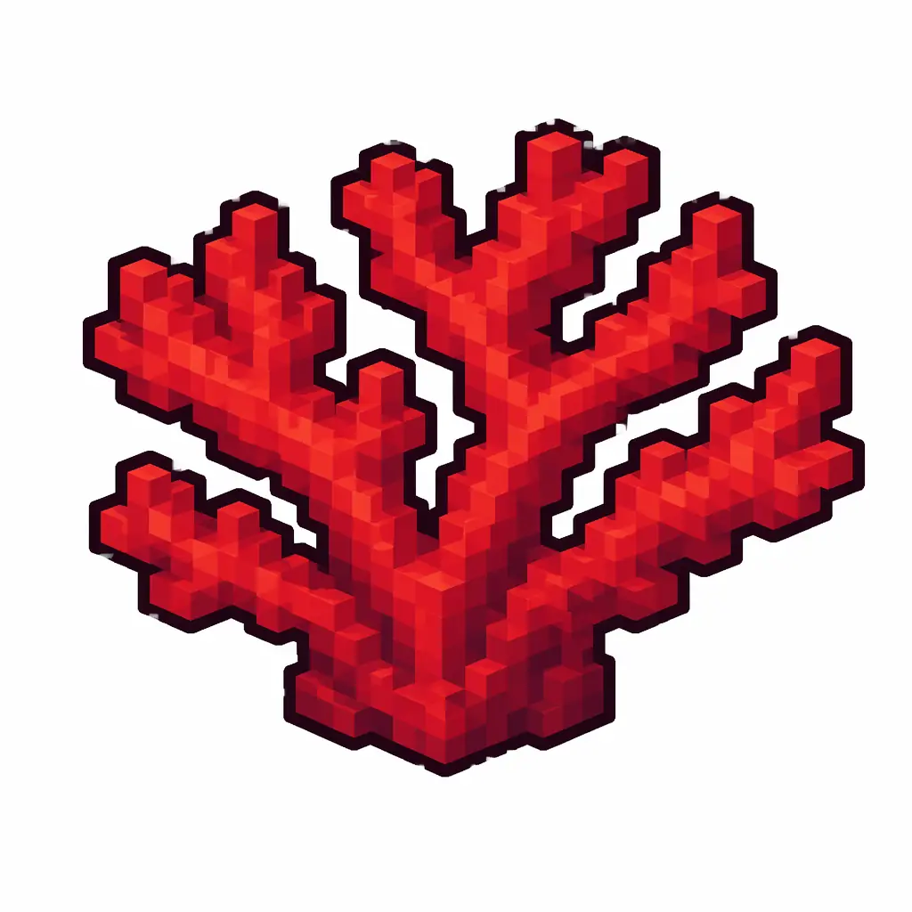 Pixel art illustration of a red branching coral organism