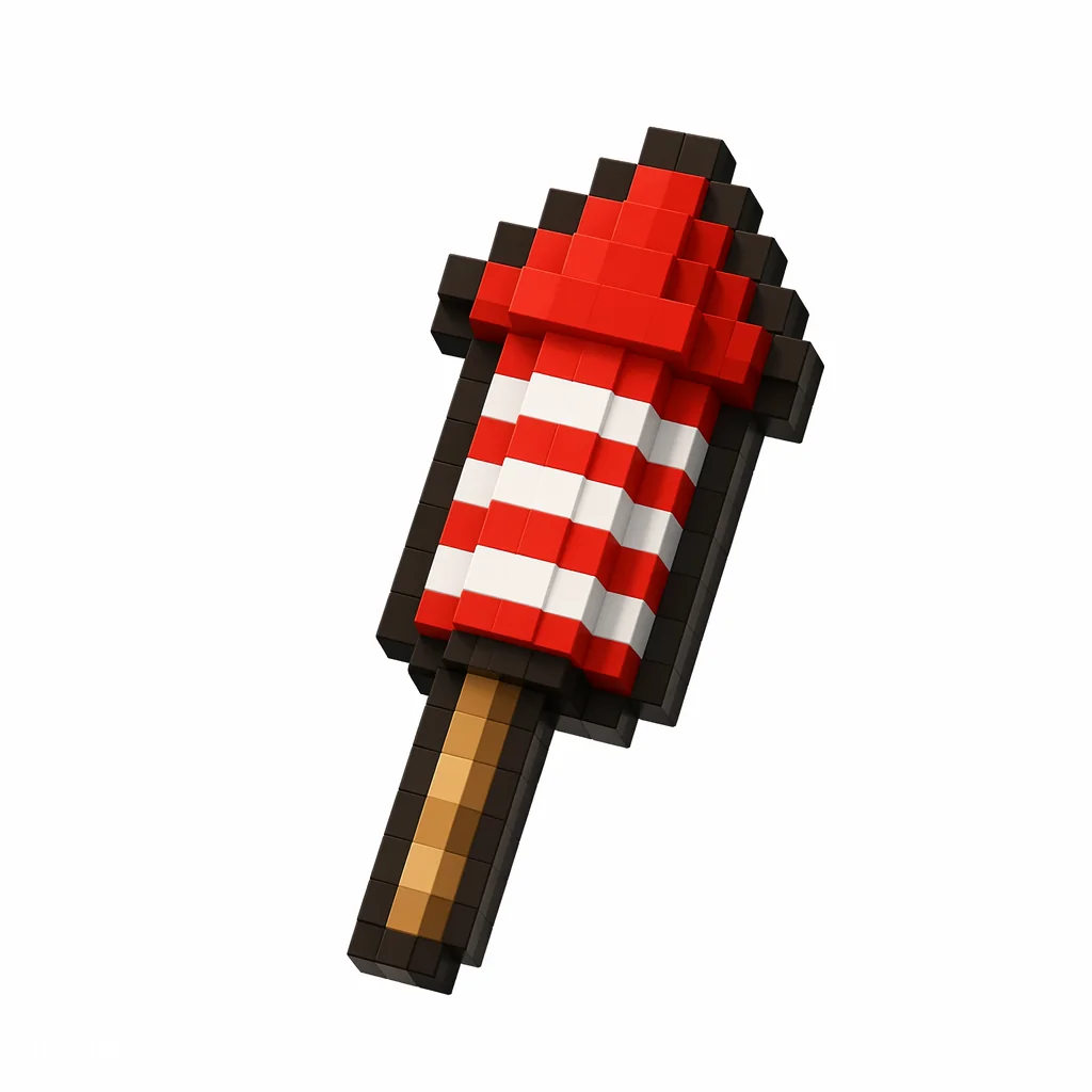 Pixel art illustration of a red and white firework rocket on a stick