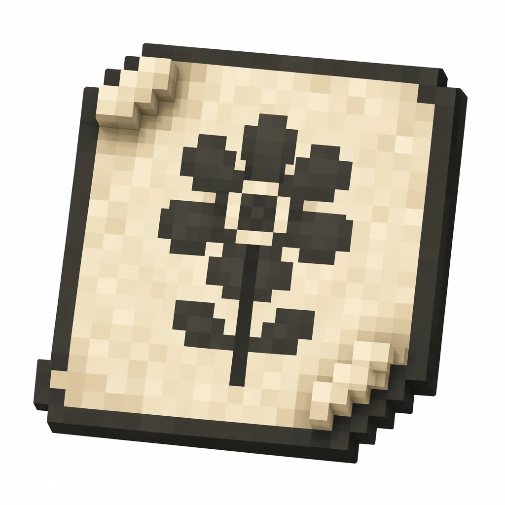 Pixel art illustration of a paper banner pattern printed with a daisy flower emblem