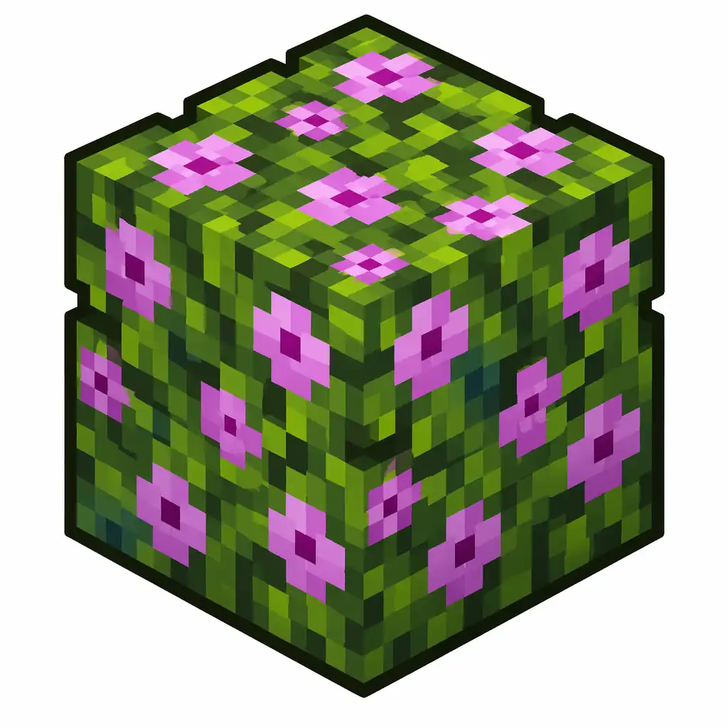 Pixel art illustration of a flowering azalea leaves in chunky voxel game style