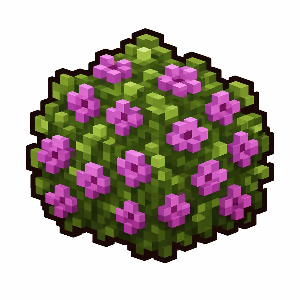 Pixel art illustration of a flowering azalea in chunky voxel game style