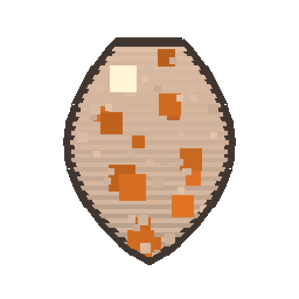 Pixel art illustration of a Fox Spawn Egg with a two-tone speckled shell