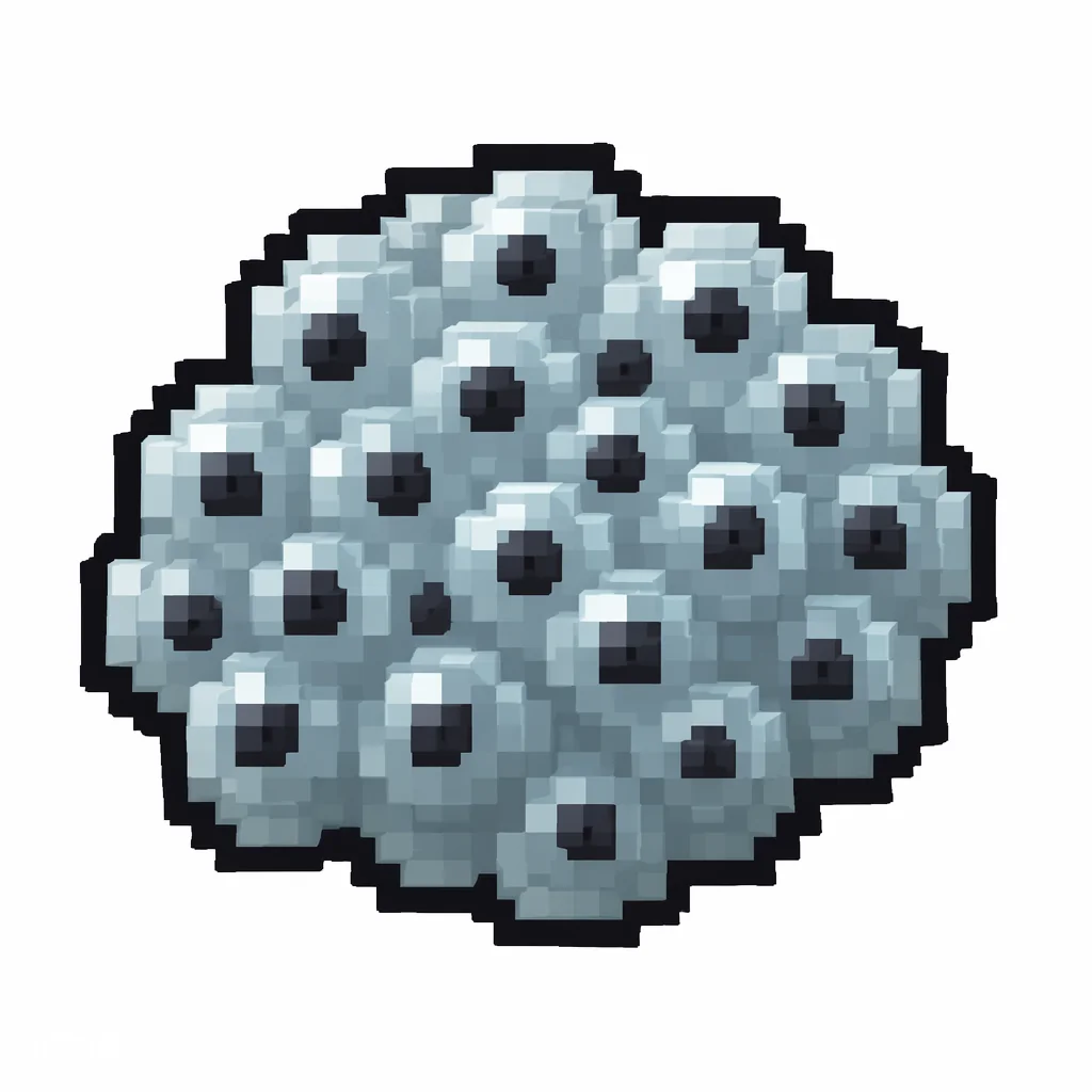Pixel art illustration of frogspawn, a jelly cluster of tiny eggs