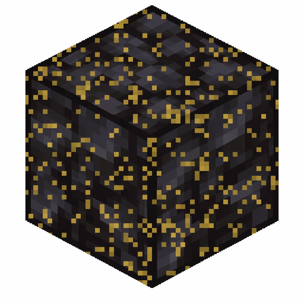 Pixel art illustration of a gilded blackstone in chunky voxel game style