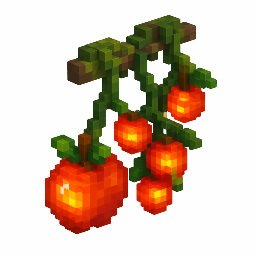 Pixel art illustration of glow berries with glowing orange berries on a cave vine