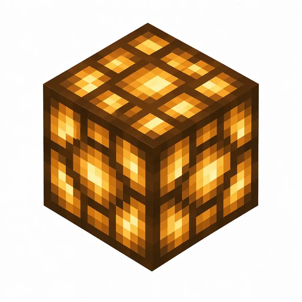 Pixel art illustration of a glowstone block with a warm yellow-orange glowing crystalline texture
