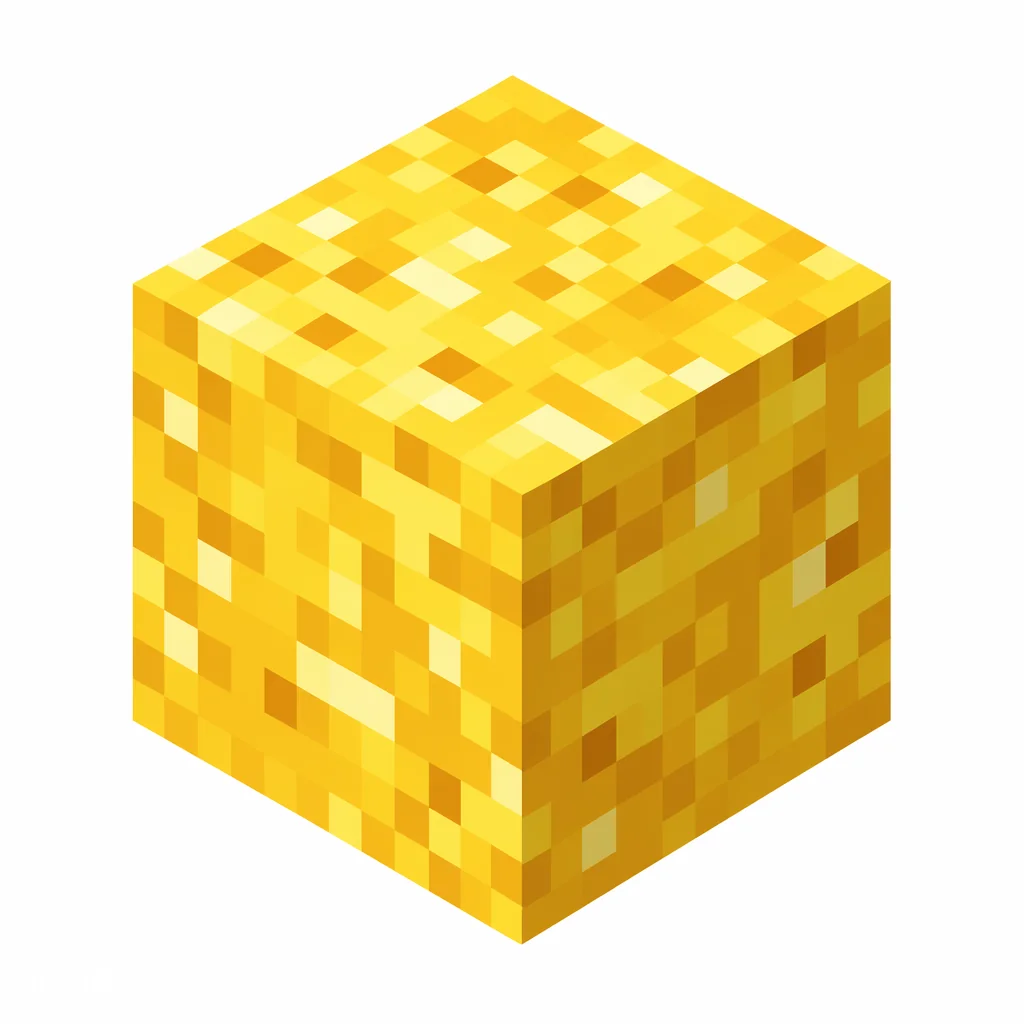 Pixel art illustration of a shiny bright gold block with a smooth metallic sheen