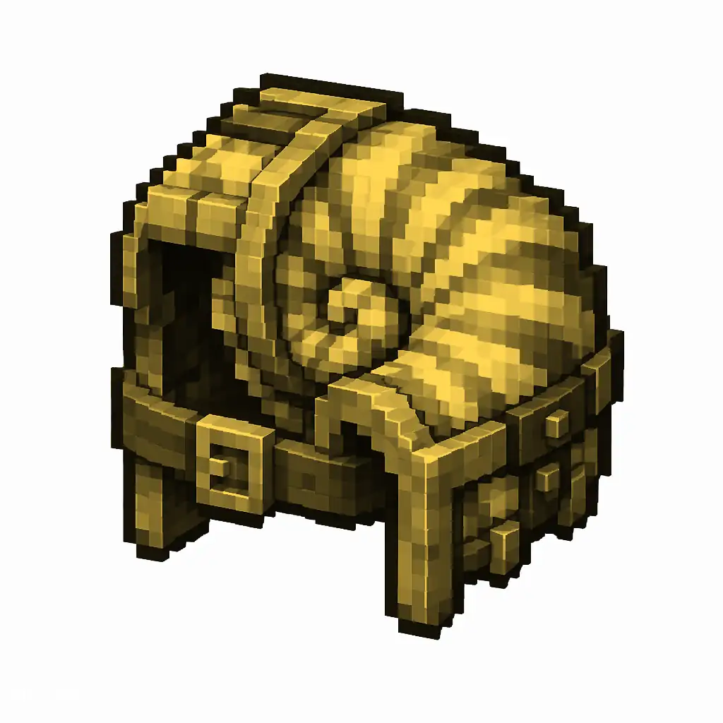 Pixel art illustration of a golden nautilus armor, a spiral shell armor piece