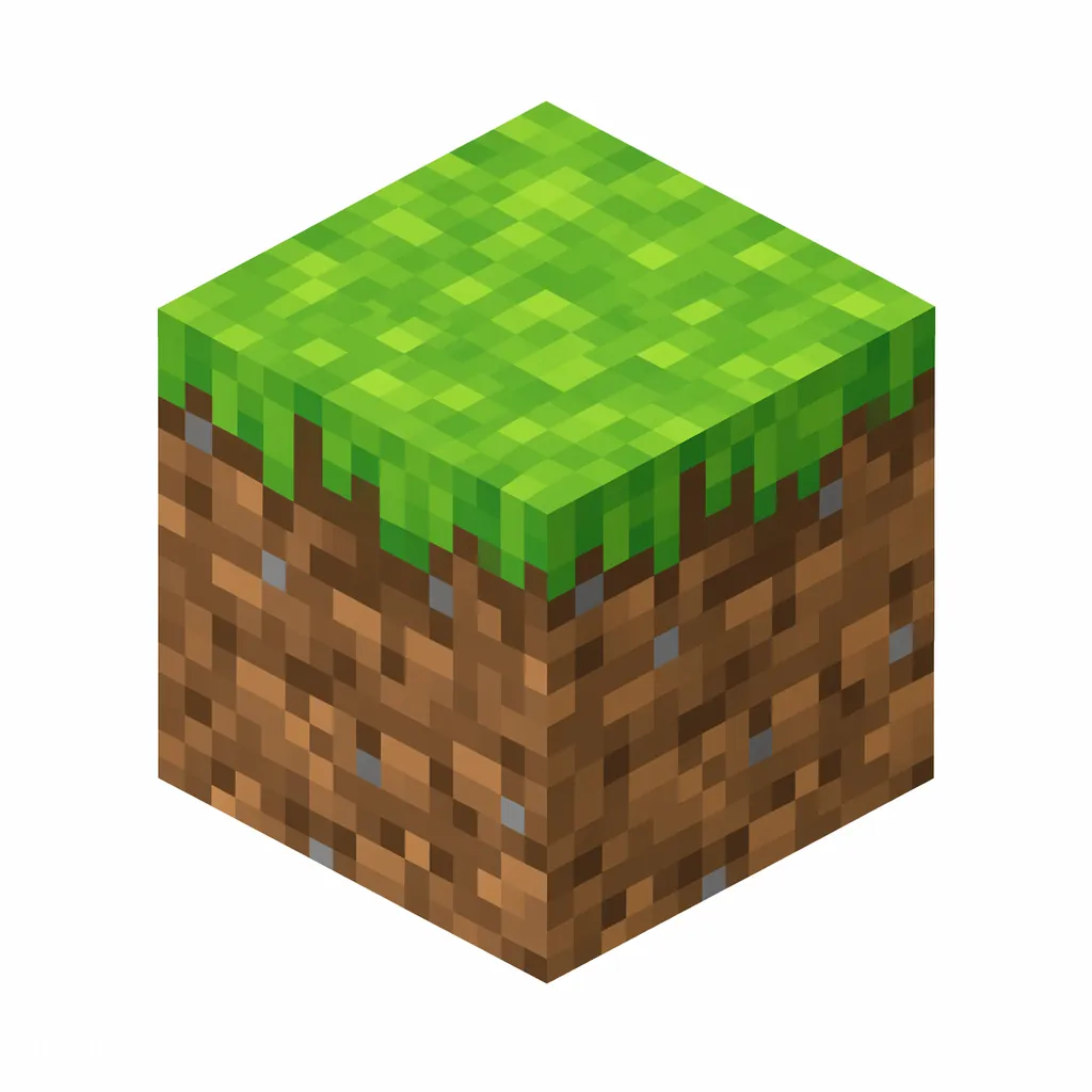 Pixel art illustration of a grass block with a bright green grass top and brown dirt sides