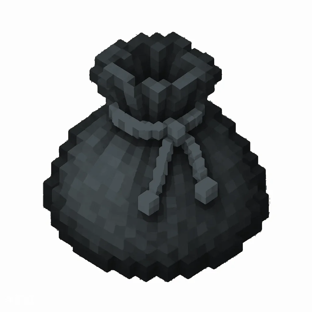 Pixel art illustration of a gray dyed bundle pouch tied with string