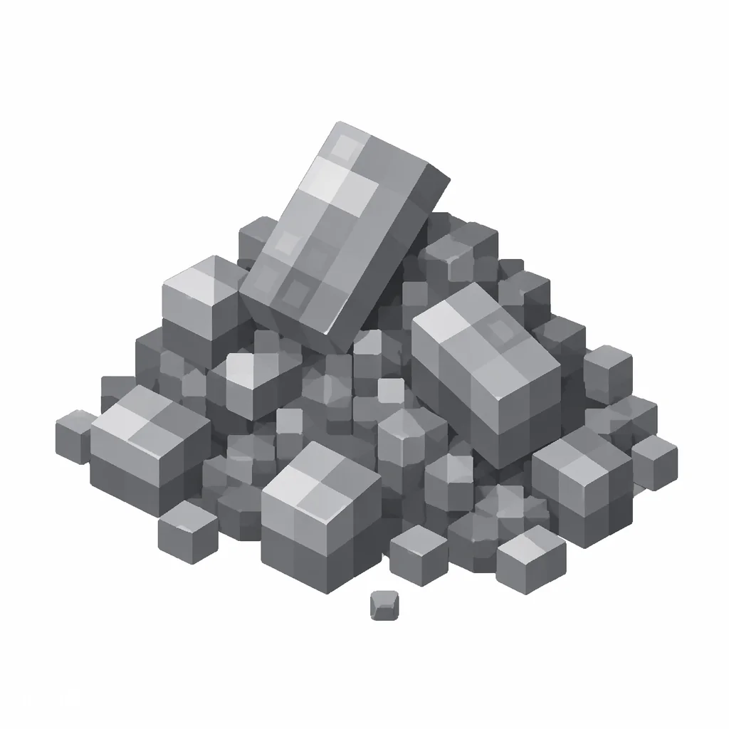 Pixel art illustration of a small pile of medium gray dye powder with scattered grains